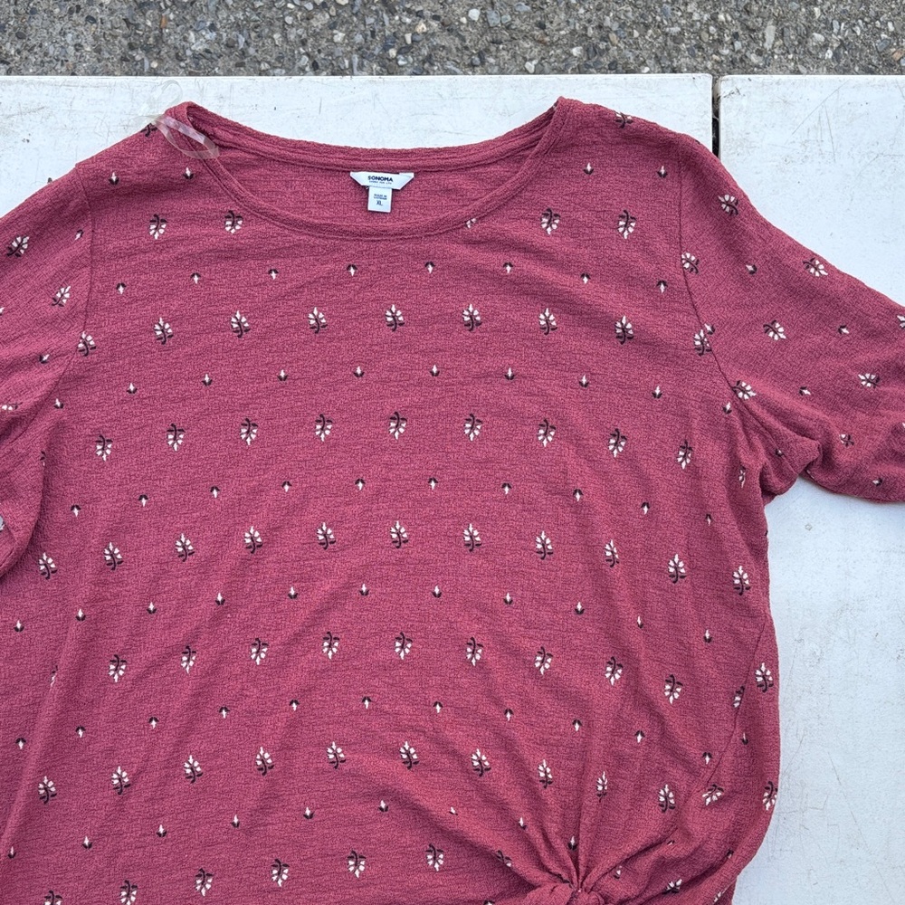 Sonoma Women's Long Sleeve Top - Maroon Floral Pattern ZC